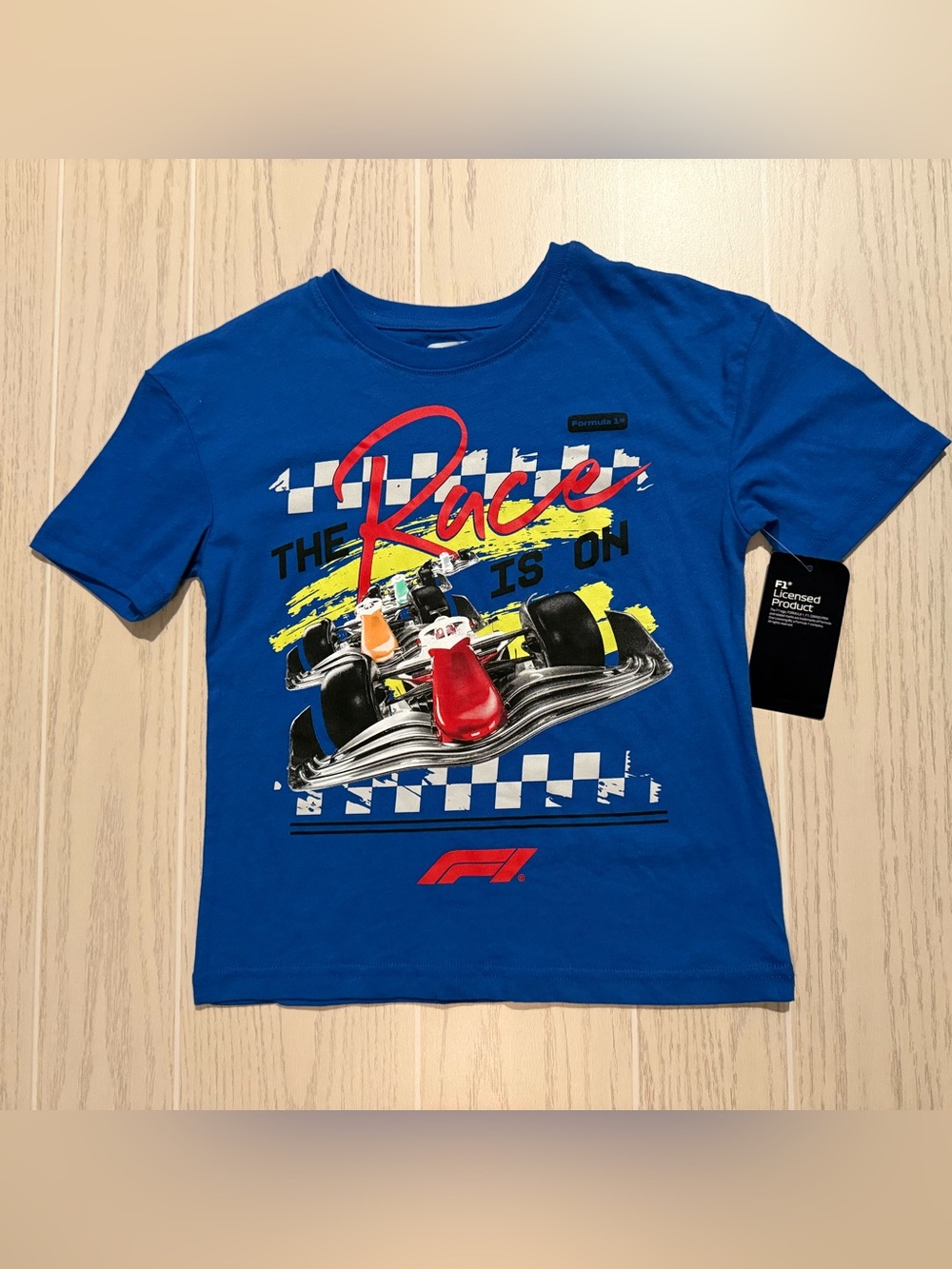 Formula 1 Boys Size 6-7 Blue F1 Race Car Racing Graphic Tee NWT